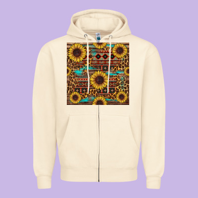 Sunflower And Leopard Seamless Pattern Zipper Hoodie Designed By Bundleandbundleshop
