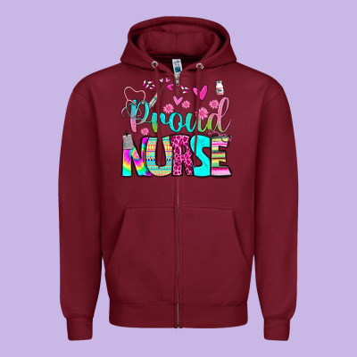 Proud Nurse Zipper Hoodie Designed By Bundleandbundleshop