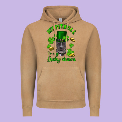 Vintage Hoodie St. Patrick's Day My Pitbull Is My Lucky Charm With Hat