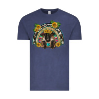 Vintage Denim suffolk ewe front sunflowers rainbow Vintage Tee - BarkalooDesign