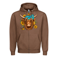 Chestnut sunflower long haired cow Zipper Hoodie - Jasminsmagicworld
