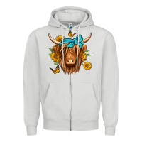 Dove Grey sunflower long haired cow Zipper Hoodie - Jasminsmagicworld
