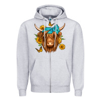 Heather Grey sunflower long haired cow Zipper Hoodie - Jasminsmagicworld