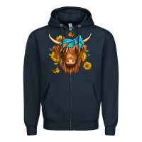 Navy sunflower long haired cow Zipper Hoodie - Jasminsmagicworld