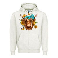 Oatmeal Heather sunflower long haired cow Zipper Hoodie - Jasminsmagicworld