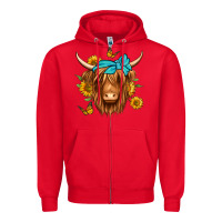 Red sunflower long haired cow Zipper Hoodie - Jasminsmagicworld