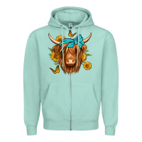 Seafoam sunflower long haired cow Zipper Hoodie - Jasminsmagicworld