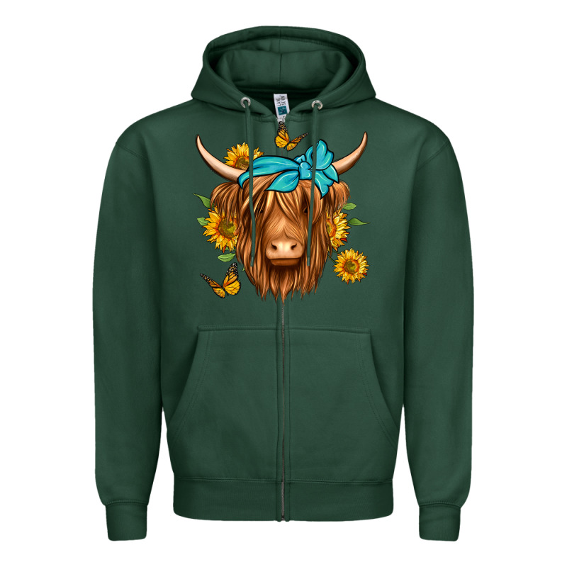 Sunflower Long Haired Cow Zipper Hoodie by Jasminsmagicworld | Teevron