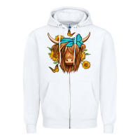 White sunflower long haired cow Zipper Hoodie - Jasminsmagicworld