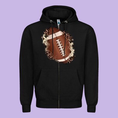 Football Cowhide Leopard Patch Zipper Hoodie Designed By Jahusdesignshop