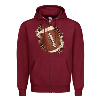 Burgundy football cowhide leopard patch Zipper Hoodie - JahusDesignShop