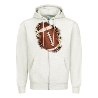 Oatmeal Heather football cowhide leopard patch Zipper Hoodie - JahusDesignShop