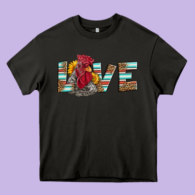 Love Rooster Head Heavy Core Tee Designed By Lillyallendesigns