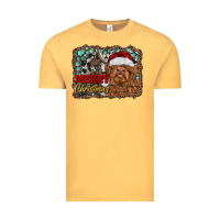 Vintage Mustard merry Christmas highland cow Vintage Tee - RanaPortraitStore
