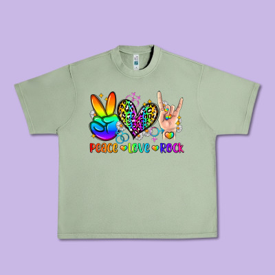 Peace Love Rock Urban Heavy Tee Designed By Zillion Design Studio