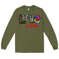 Army Green love autism Long Sleeve Tee - CowhideDigitalArt