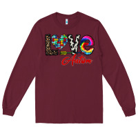 Burgundy love autism Long Sleeve Tee - CowhideDigitalArt