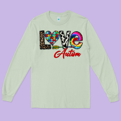 Love Autism Long Sleeve Tee Designed By Cowhidedigitalart