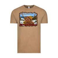 Vintage Coffee merry christmas highland cow with farm Vintage Tee - RanaPortraitStore