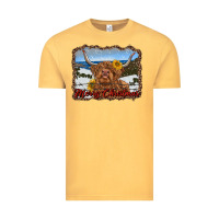 Vintage Mustard merry christmas highland cow with farm Vintage Tee - RanaPortraitStore