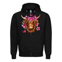 Black floral pink bandana longhaired cow Zipper Hoodie - Jasminsmagicworld