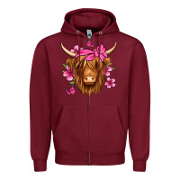 Burgundy floral pink bandana longhaired cow Zipper Hoodie - Jasminsmagicworld