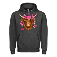 Charcoal Heather floral pink bandana longhaired cow Zipper Hoodie - Jasminsmagicworld