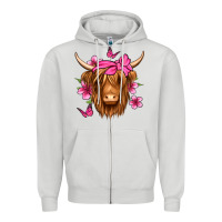 Dove Grey floral pink bandana longhaired cow Zipper Hoodie - Jasminsmagicworld