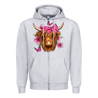 Heather Grey floral pink bandana longhaired cow Zipper Hoodie - Jasminsmagicworld