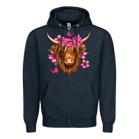 Navy floral pink bandana longhaired cow Zipper Hoodie - Jasminsmagicworld