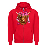 Red floral pink bandana longhaired cow Zipper Hoodie - Jasminsmagicworld