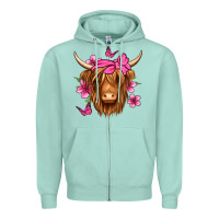 Seafoam floral pink bandana longhaired cow Zipper Hoodie - Jasminsmagicworld