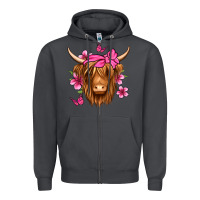 Smoke floral pink bandana longhaired cow Zipper Hoodie - Jasminsmagicworld