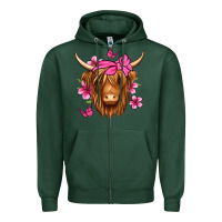 Sports Green floral pink bandana longhaired cow Zipper Hoodie - Jasminsmagicworld