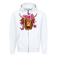 White floral pink bandana longhaired cow Zipper Hoodie - Jasminsmagicworld