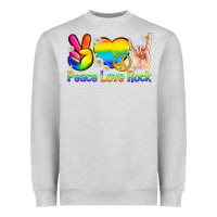 Heather Grey peace love rock pride Heavyweight Sweatshirt - texasbilliewilder