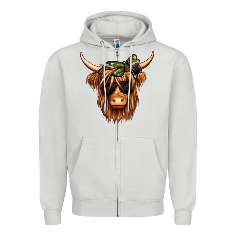 Camouflage Long Haired Cow Zipper Hoodie by Jasminsmagicworld | Teevron