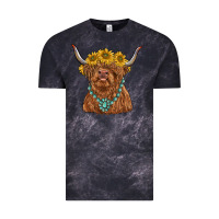 Cloud Black highland cow with sunflower and gemstone Vintage Tee - RanaPortraitStore