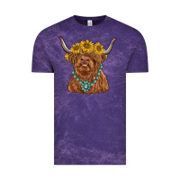 Cloud Purple highland cow with sunflower and gemstone Vintage Tee - RanaPortraitStore
