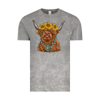 Cloud Rock highland cow with sunflower and gemstone Vintage Tee - RanaPortraitStore