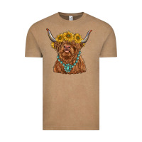 Vintage Coffee highland cow with sunflower and gemstone Vintage Tee - RanaPortraitStore