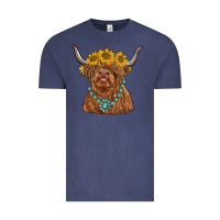 Vintage Denim highland cow with sunflower and gemstone Vintage Tee - RanaPortraitStore