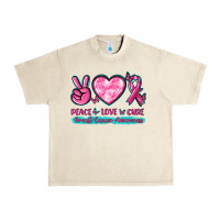 Sandshell Peace Love Cure Breast Cancer Awareness Urban Heavy Tee - texasbilliewilder