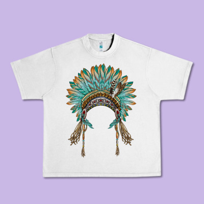 Native American Headdress Turquise Urban Heavy Tee Designed By Barkaloodesign