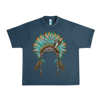 Midnight Navy native american headdress turquise Urban Heavy Tee - BarkalooDesign