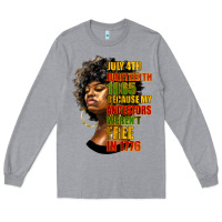Heather Grey juneteenth 1885 because my ancestors weren't free in 1776 black woman Long Sleeve Tee - HRA Design Shop
