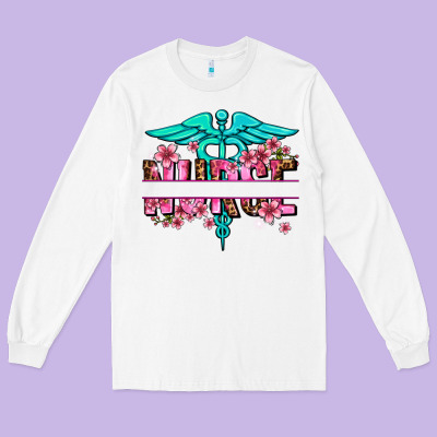 Floral Nurse Preview Long Sleeve Tee Designed By Adodesignshop