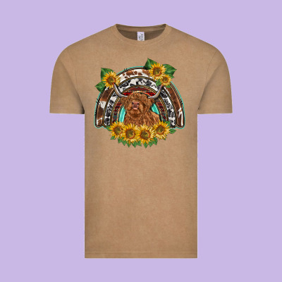 Scottish Calf Sunflowers Rainbow Vintage Tee Designed By Barkaloodesign
