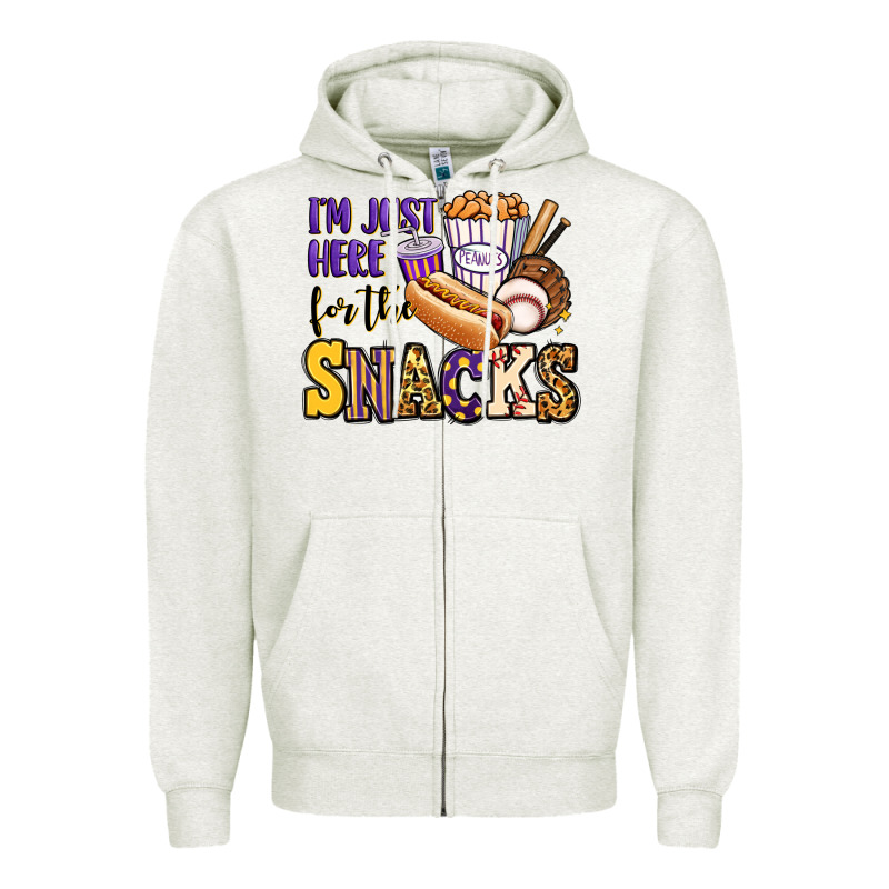 I'm Just Here For The Snacks Baseball Purple And G Zipper Hoodie by Jasminsmagicworld | Teevron