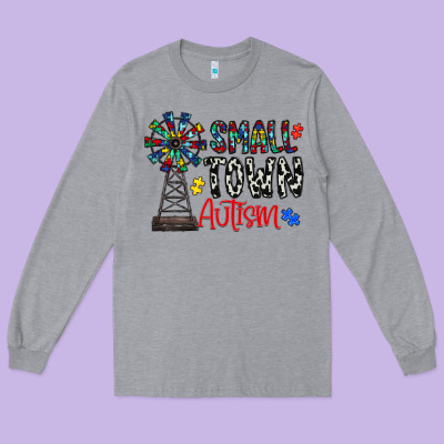 Small Town Autism Long Sleeve Tee Designed By Cowhidedigitalart